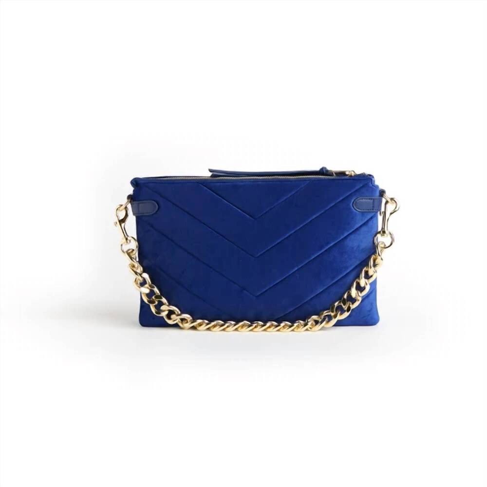 NEW THOMAS & LEE COMPANY women's velvet envelope bag with chain in blue